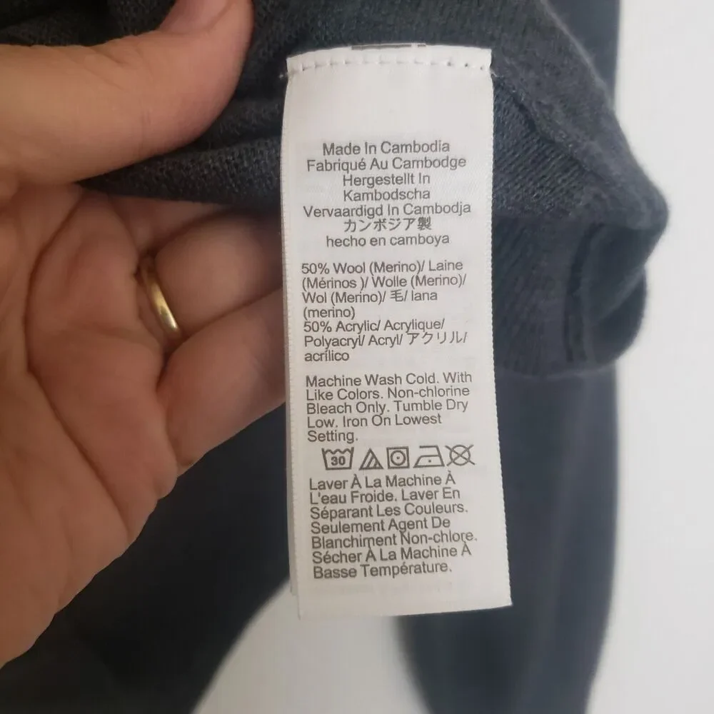 J Crew‎ Mens Merino Wool Blend V-neck Long Sleeve Gray Sweater Size Large